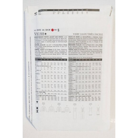 Vintage Vogue Sewing Patten V8188 Very Easy Petite Jacket & Dress Size 8 10 12 1 - Picture 2 of 5